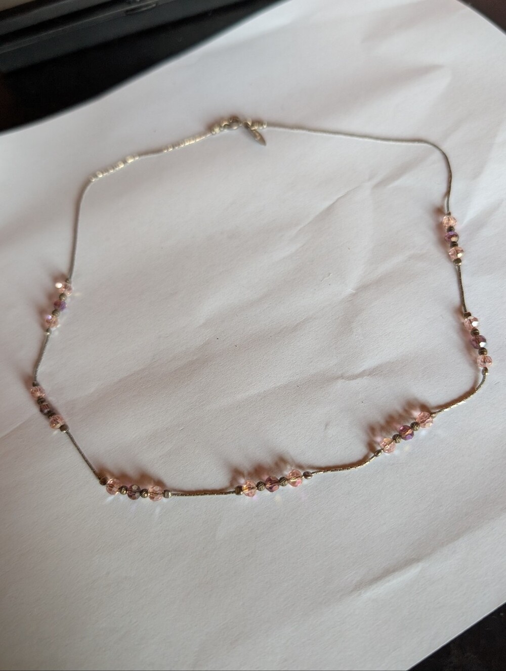 Magnolia Sterling Silver 925 Liquid Chain Necklace Pink Crystal Beads
